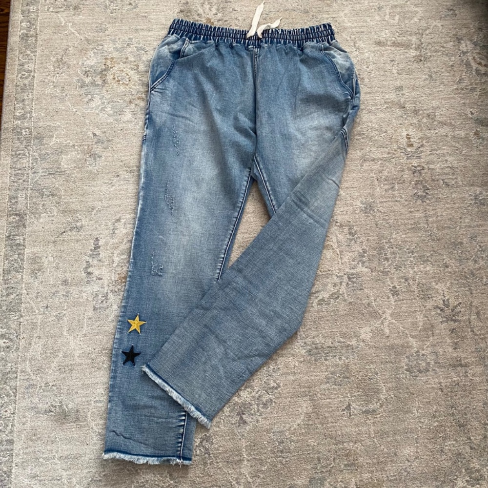 Stretchy Cropped Jogger Jeans with Stars Lounge Casual Stylish